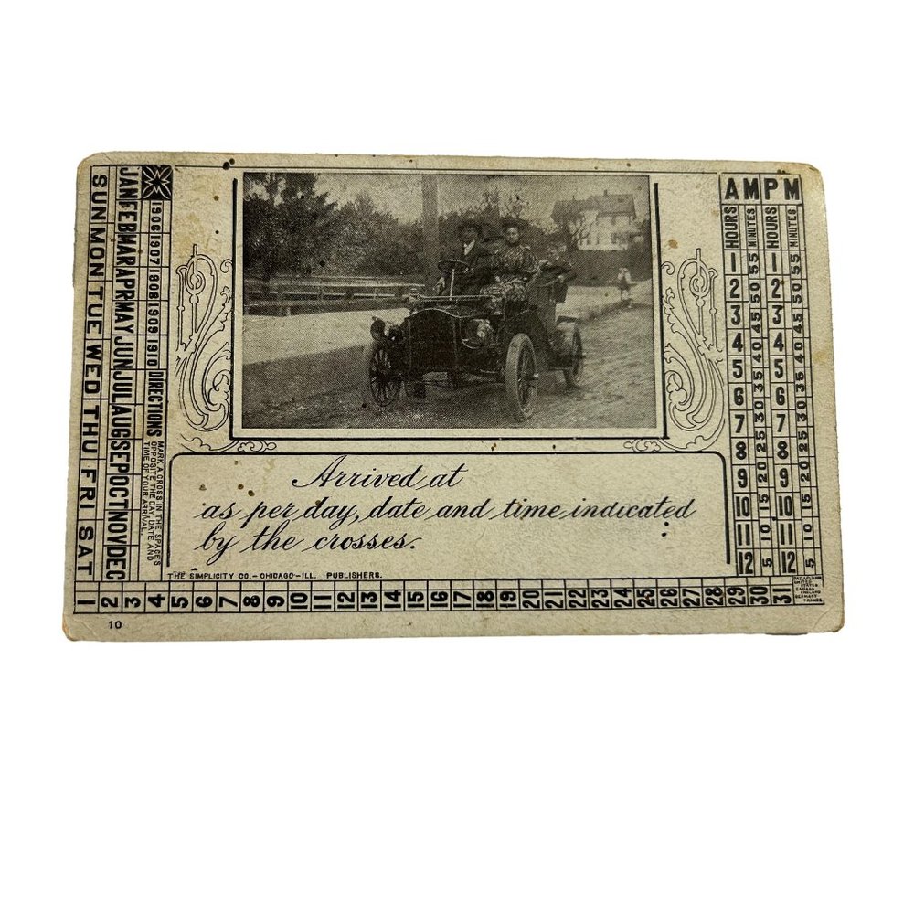 Vintage Simplicity Postcard 1900s Car Family Children Arrived Date Time Posted